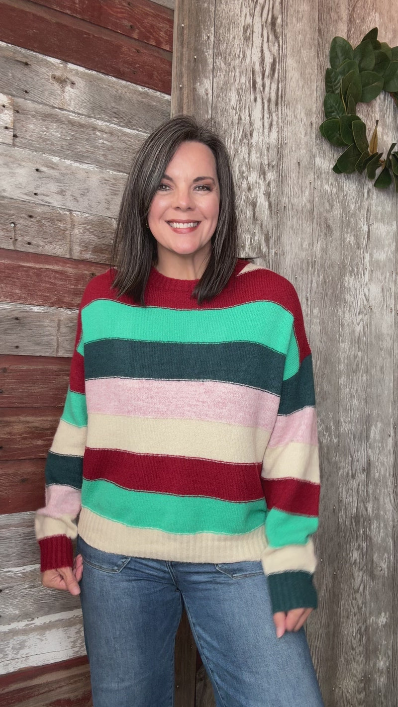 Brick Color Striped Sweater