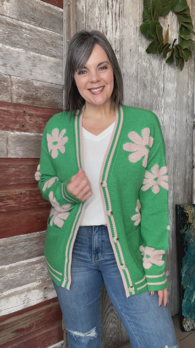 Kelly Green Floral Cardigan