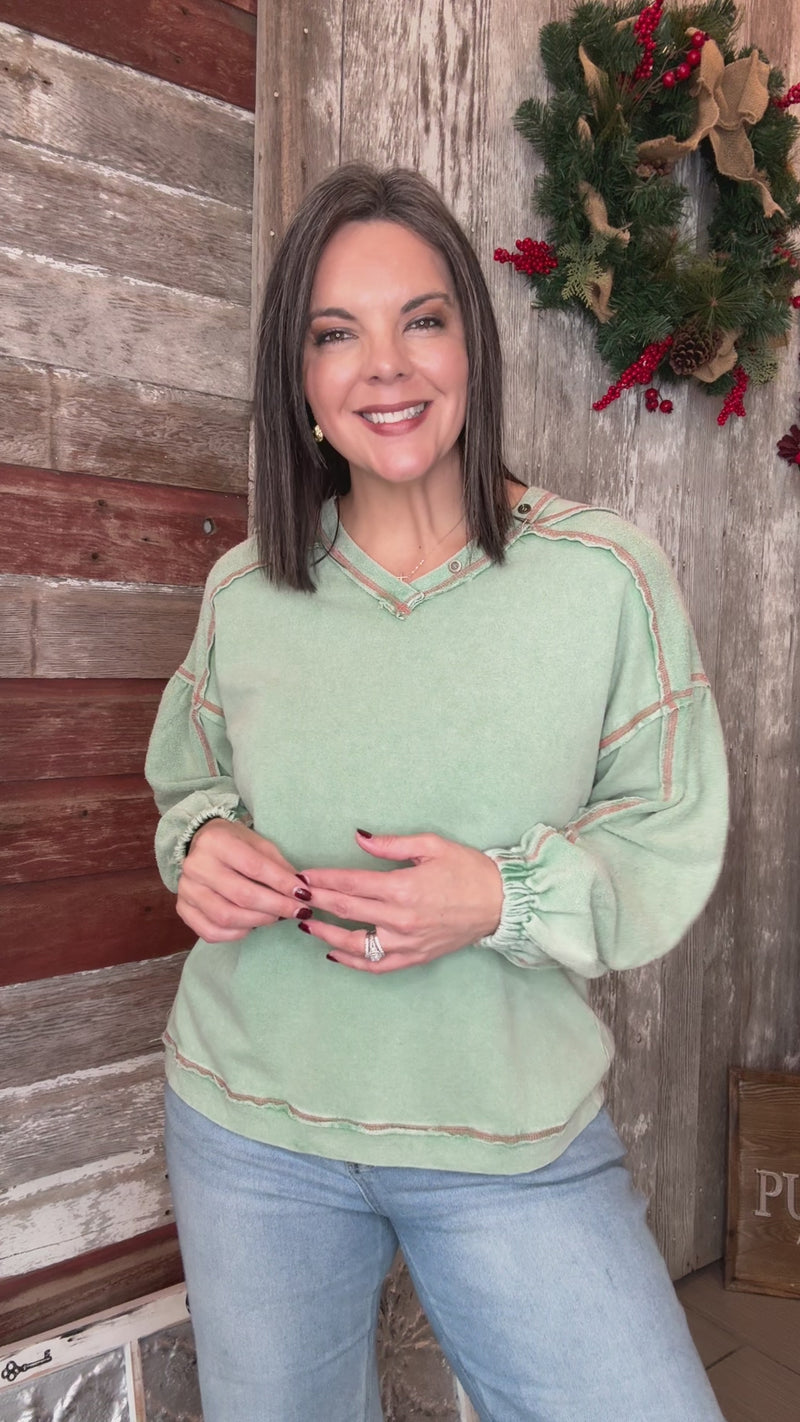 Juniper Green Button Detailed Pullover