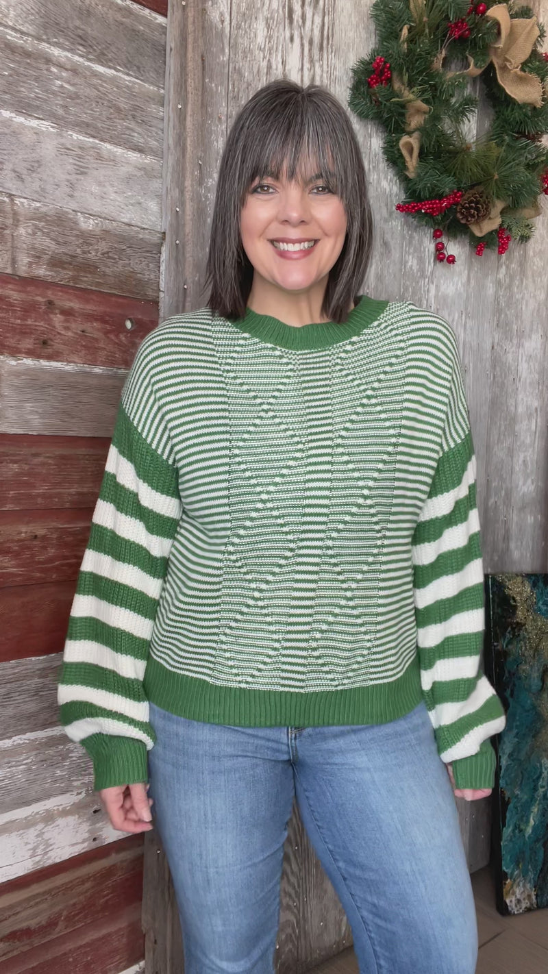 Green Cable Striped Sweater