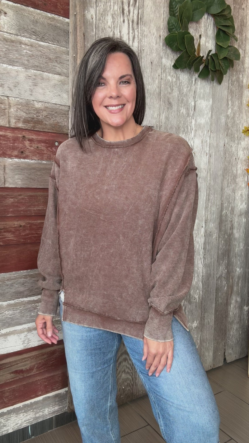 Acid Washed Ribbed Pullover