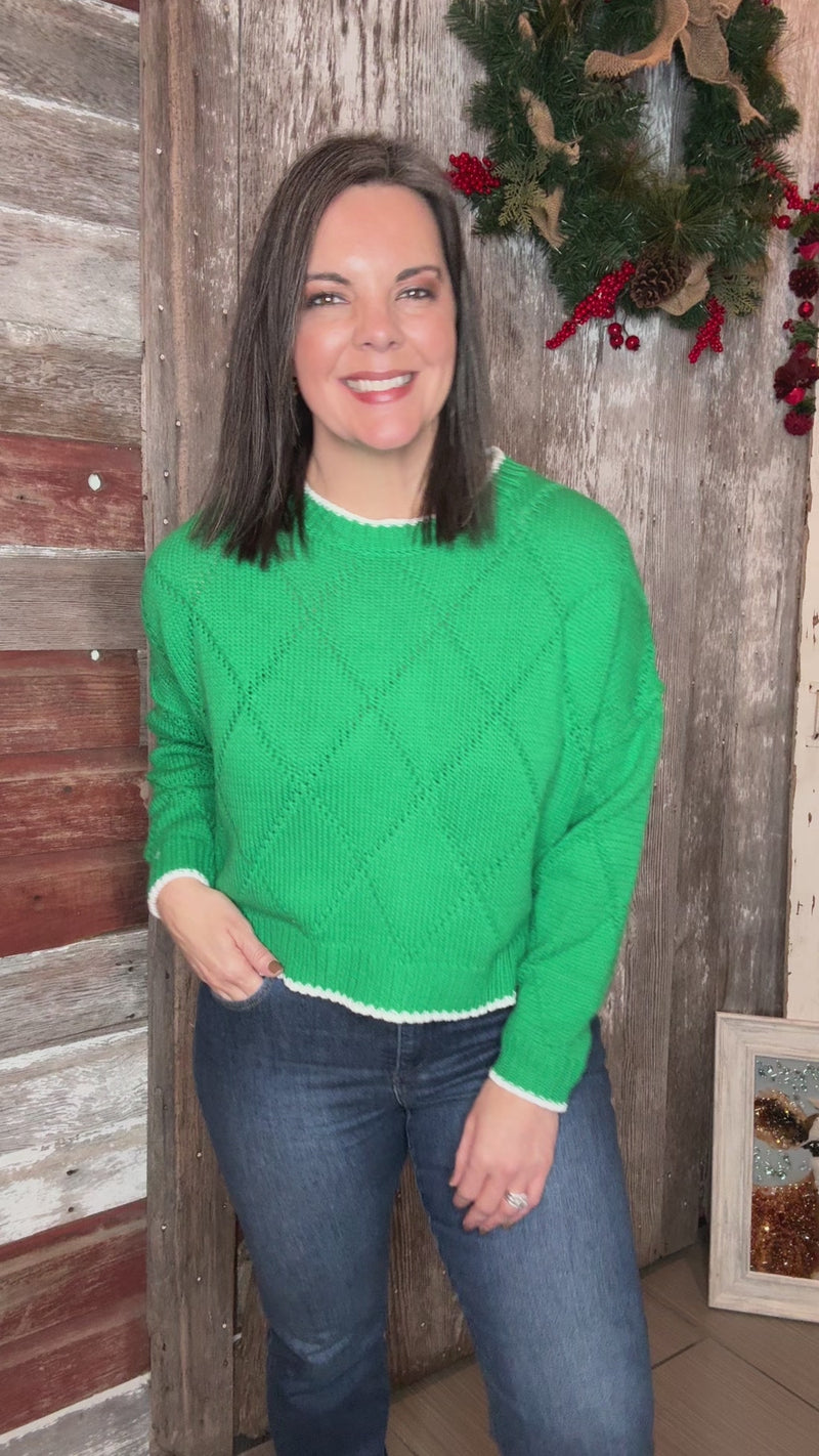 Green Diamond Knit Sweater