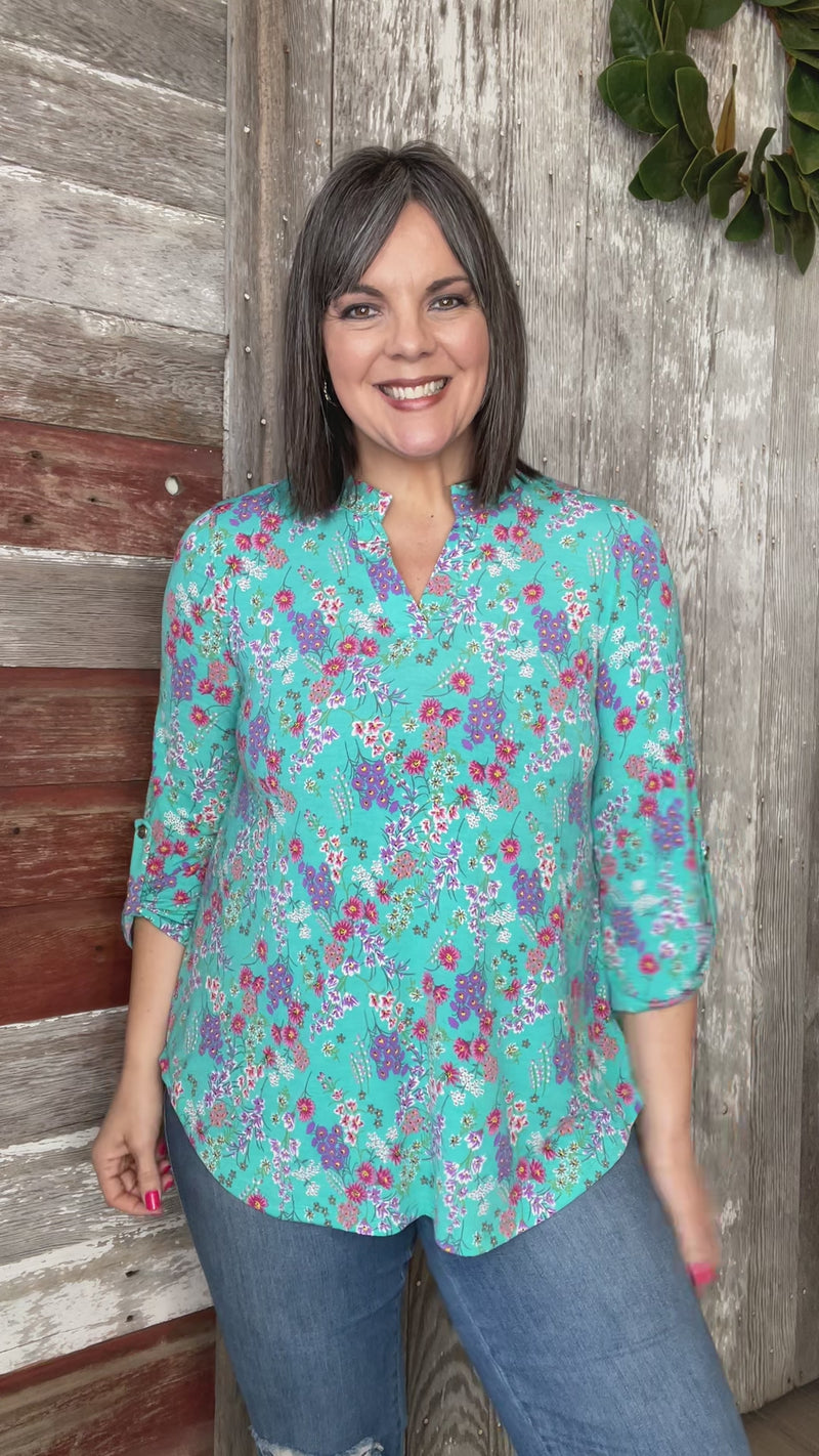 Teal Floral Lizzy Blouse