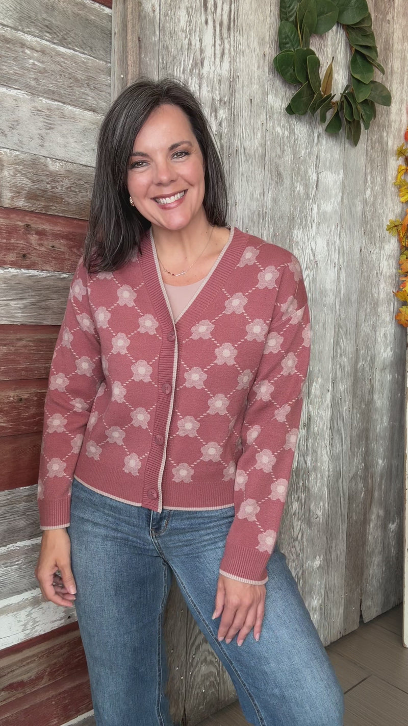 Terracota Floral Sweater Cardigan