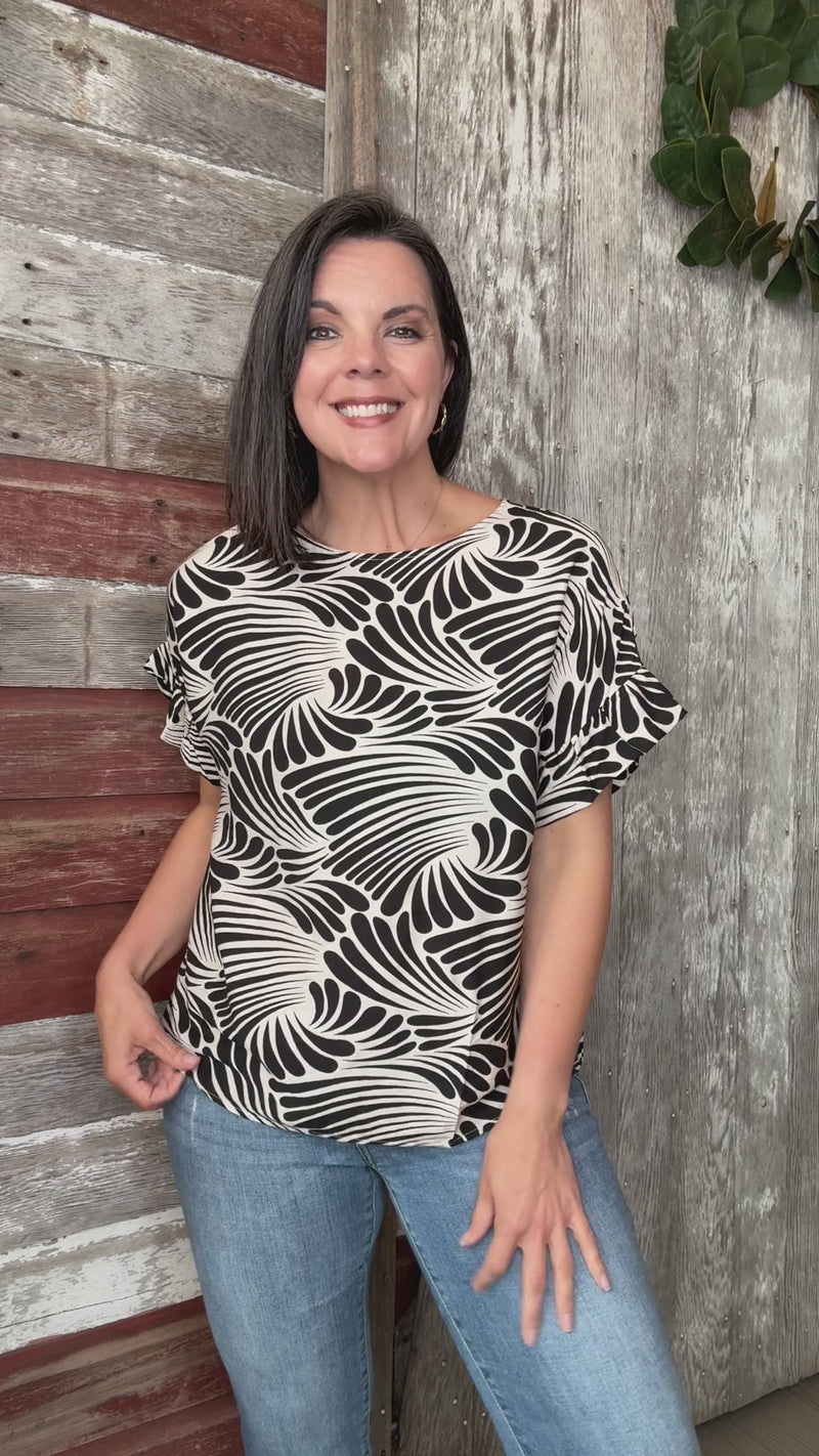 Black and Cream Abstract Woven Blouse