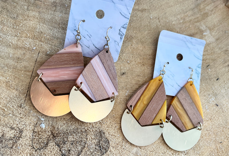 Wood and Acetate Striped Earrings